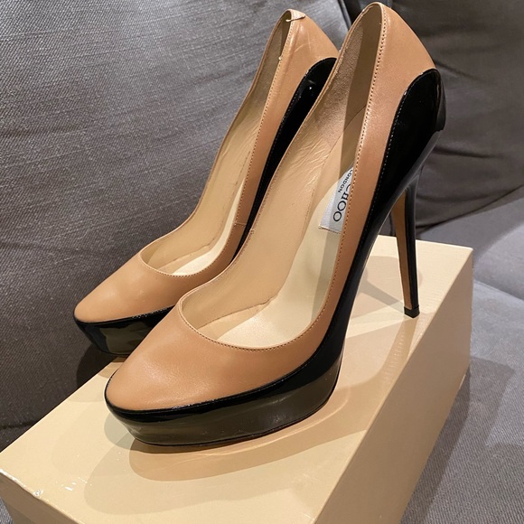 Jimmy Choo Sepia Two Tone Nude & Black Patent Heels - Picture 6 of 13